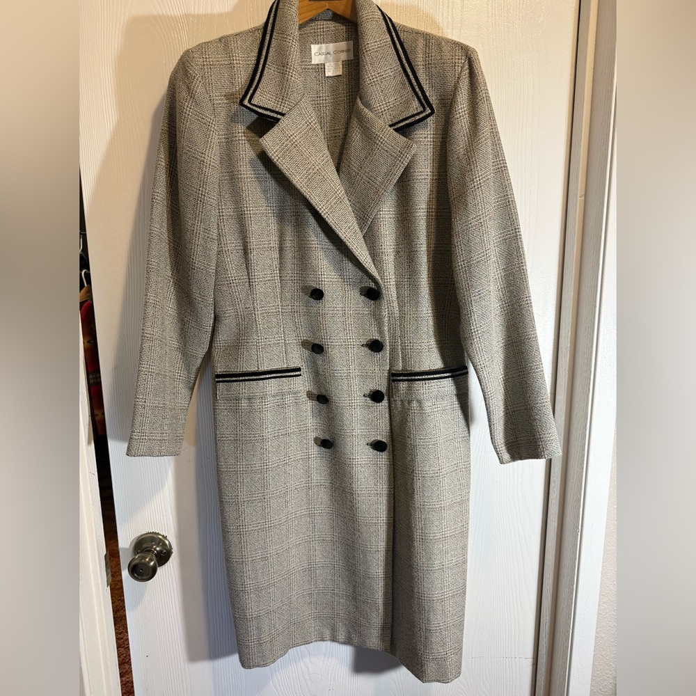 Casual Corner Gray Plaid Double-Breasted Blazer